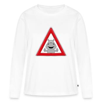 ACHTUNG - NILPFERD - FLUSSPFERD - HIPPO - TIER - Frauen Premium Bio Langarmshirt - Weiß - Vorne - Julia (174cm)