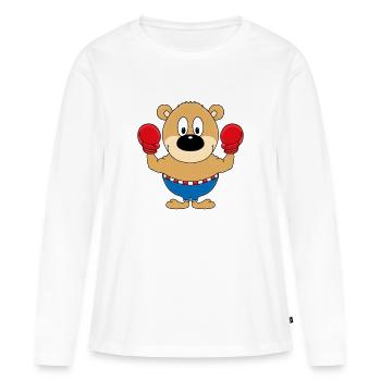 TEDDY - BÄR - TEDDYBÄR - BOXER - BOXEN - SPORT - Frauen Premium Bio Langarmshirt - Weiß - Vorne - Julia (174cm)