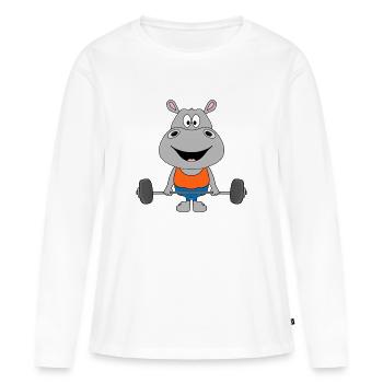 GEWICHTHEBER - FITNESS - BODYBUILDING - NILPFERD - Frauen Premium Bio Langarmshirt - Weiß - Vorne - Julia (174cm)