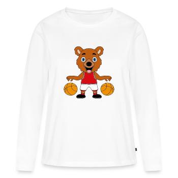 TEDDY - BÄR - TEDDYBÄR - BASKETBALL - SPORT - Frauen Premium Bio Langarmshirt - Weiß - Vorne - Julia (174cm)