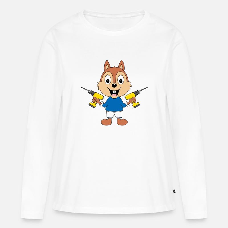 BOHRER - EICHHÖRNCHEN - HANDWERKER - Frauen Premium Bio Langarmshirt - Weiß
