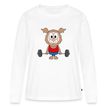 GEWICHTHEBER - FITNESS - BODYBUILDING - LAMA - Frauen Premium Bio Langarmshirt - Weiß - Vorne - Julia (174cm)