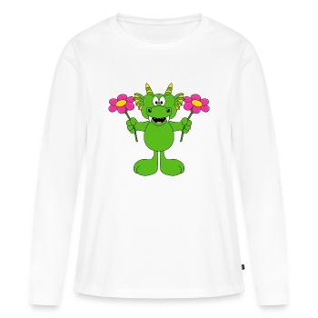 BLUMEN - LIEBE - DRACHE - GESCHENK - GARTEN - Frauen Premium Bio Langarmshirt - Weiß - Vorne - Julia (174cm)
