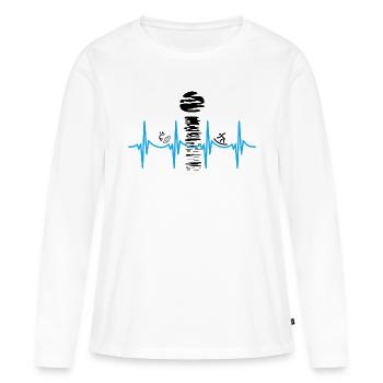 Surfer dans le sang : T-shirt, casquette et étuis de téléphone - T-shirt manches longues Premium bio Femme - blanc - Devant - Julia (174cm)