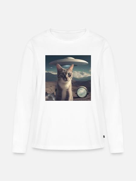 Katze UFO - Frauen Premium Bio Langarmshirt - Weiß
