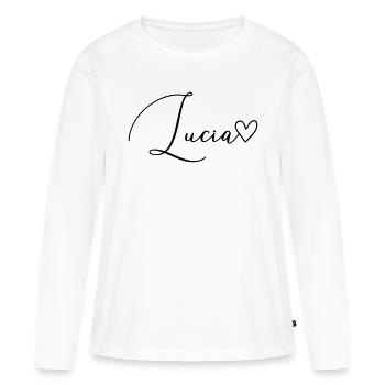 Lucia Nom de famille Prénom Fille - T-shirt manches longues Premium bio Femme - blanc - Devant - Julia (174cm)