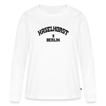 Haselhorst - Spandau - Berlin - Deutschland - Frauen Premium Bio Langarmshirt - Weiß - Vorne - Julia (174cm)
