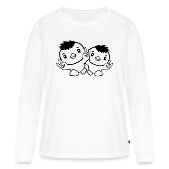2 Heavy Metal Ente Vogel Team Küken Rock Handgeste - Frauen Premium Bio Langarmshirt - Weiß - Vorne - Julia (174cm)