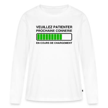 Bitte warten Weiter in Bearbeitung - Frauen Premium Bio Langarmshirt - Weiß - Vorne - Julia (174cm)