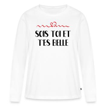 Sois toi et t'es belle - T-shirt manches longues Premium bio Femme - blanc - Devant - Julia (174cm)