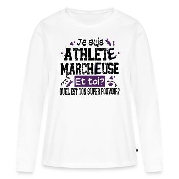 Athlète Marcheuse Championne Sport Cadeau Humour - T-shirt manches longues Premium bio Femme - blanc - Devant - Julia (174cm)
