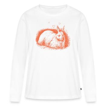 Lapin rétro avec coeurs lapin de Pâques - T-shirt manches longues Premium bio Femme - blanc - Devant - Julia (174cm)