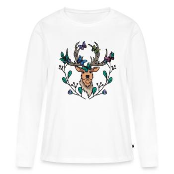 Orignal, cerf, papillons, papillon, tête de cerf, cerf - T-shirt manches longues Premium bio Femme - blanc - Devant - Julia (174cm)