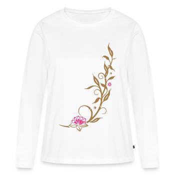 Bambus mit Lotusblüte, bamboo with lotus flower - T-shirt manches longues Premium bio Femme - blanc - Devant - Julia (174cm)