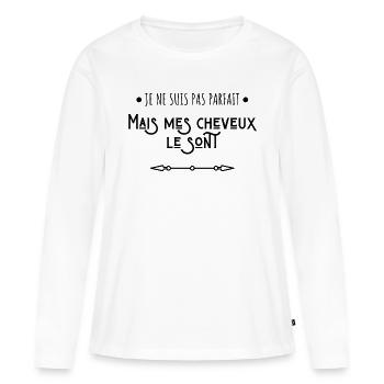 Je ne suis pas parfait mes cheveux le sont - T-shirt manches longues Premium bio Femme - blanc - Devant - Julia (174cm)