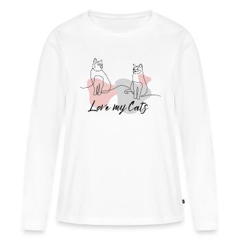 J’aime mes chats - T-shirt manches longues Premium bio Femme - blanc - Devant - Julia (174cm)