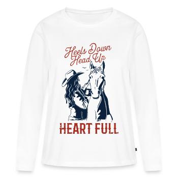 Sports équestres - Talons baissés, tête haute, cœur plein. - T-shirt manches longues Premium bio Femme - blanc - Devant - Julia (174cm)