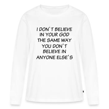 Proverbes de l’athéisme - T-shirt manches longues Premium bio Femme - blanc - Devant - Julia (174cm)