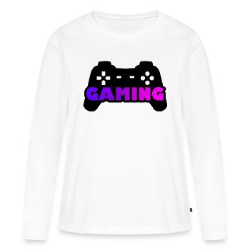 Gaming joystick violet rose - T-shirt manches longues Premium bio Femme - blanc - Devant - Julia (174cm)