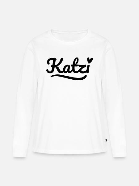 Katzi Schrift Herz - Frauen Premium Bio Langarmshirt - Weiß