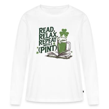 Lisez, détendez-vous, répétez – avec une pinte ! - T-shirt manches longues Premium bio Femme - blanc - Devant - Julia (174cm)