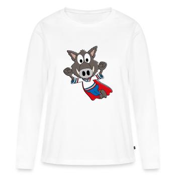 WILDSCHWEIN - KEILER - SUPERHELD - TIER - KINDER - Frauen Premium Bio Langarmshirt - Weiß - Vorne - Julia (174cm)