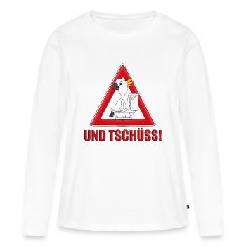 ACHTUNG KAKADU - WC - TOILETTE - UND TSCHÜSS! - Frauen Premium Bio Langarmshirt - Weiß - Vorne - Julia (174cm)