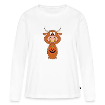 KÜRBIS SCHNITZEN - HALLOWEEN - BULLE - STIER - KUH - Frauen Premium Bio Langarmshirt - Weiß - Vorne - Julia (174cm)