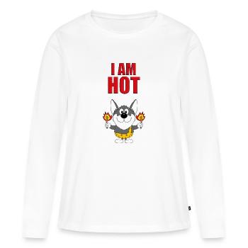 HUSKY - HUND - SCHLITTENHUND - I AM HOT - Frauen Premium Bio Langarmshirt - Weiß - Vorne - Julia (174cm)