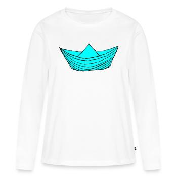 Bateau en papier - T-shirt manches longues Premium bio Femme - blanc - Devant - Julia (174cm)