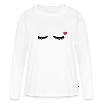 Wimpern - Herz - Augen zu - Geschenkidee - Frauen Premium Bio Langarmshirt - Weiß - Vorne - Julia (174cm)