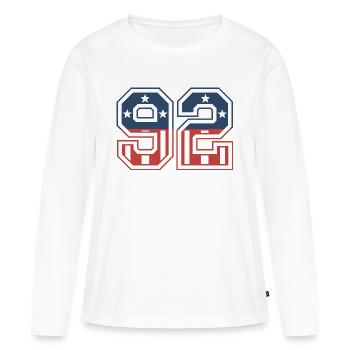 Nummer 92 USA - Frauen Premium Bio Langarmshirt - Weiß - Vorne - Julia (174cm)
