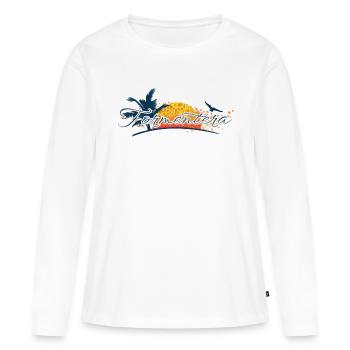 Formentera 2023 - Balearen - Spanien - Frauen Premium Bio Langarmshirt - Weiß - Vorne - Julia (174cm)