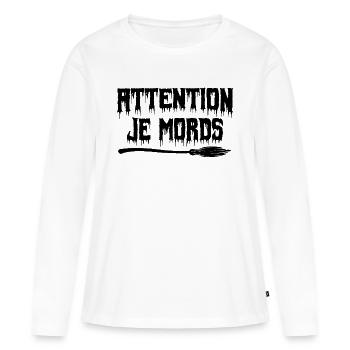 attention je mords - T-shirt manches longues Premium bio Femme - blanc - Devant - Julia (174cm)