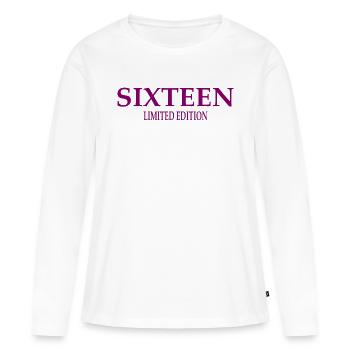 16e anniversaire Seize seize seize - T-shirt manches longues Premium bio Femme - blanc - Devant - Julia (174cm)