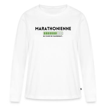Marathonienne en cours de chargement - T-shirt manches longues Premium bio Femme - blanc - Devant - Julia (174cm)
