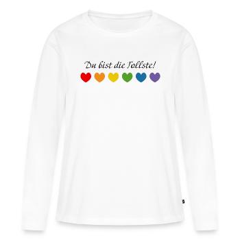 Regenbogenherzchen du bist die tollste - Frauen Premium Bio Langarmshirt - Weiß - Vorne - Julia (174cm)