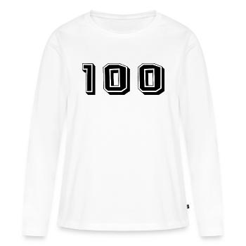 100 ANS. 100e ANNIVERSAIRE. ANNIVERSAIRE 100 ANS. - T-shirt manches longues Premium bio Femme - blanc - Devant - Julia (174cm)