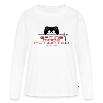Mode de jeu actif - T-shirt manches longues Premium bio Femme - blanc - Devant - Julia (174cm)