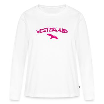 Westerland - Sylt - Mer du Nord - Ancre - Mouette - Île - T-shirt manches longues Premium bio Femme - blanc - Devant - Julia (174cm)