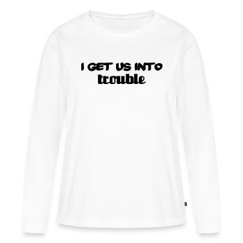 Je nous attire des ennuis - T-shirt manches longues Premium bio Femme - blanc - Devant - Julia (174cm)