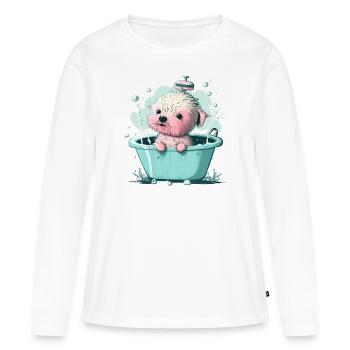 Mignon jeune chien dans la baignoire - T-shirt manches longues Premium bio Femme - blanc - Devant - Julia (174cm)