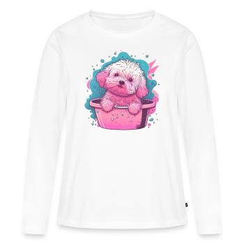 Mignon jeune chien dans la baignoire - T-shirt manches longues Premium bio Femme - blanc - Devant - Julia (174cm)