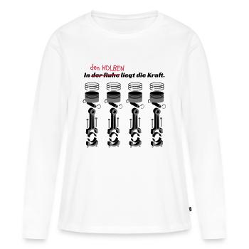 In den Kolben liegt die.. - Frauen Premium Bio Langarmshirt - Weiß - Vorne - Julia (174cm)