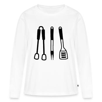 Grillbesteck - Frauen Premium Bio Langarmshirt - Weiß - Vorne - Julia (174cm)