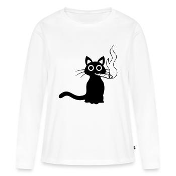 Le chat fume le joint - T-shirt manches longues Premium bio Femme - blanc - Devant - Julia (174cm)