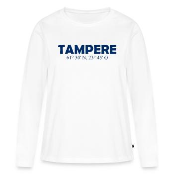 Tampere - Finlande - Coordonnées - Longitude - T-shirt manches longues Premium bio Femme - blanc - Devant - Julia (174cm)