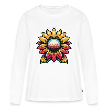 Tournesol Rétro Couleur Hippie Années 70 Été - T-shirt manches longues Premium bio Femme - blanc - Devant - Julia (174cm)