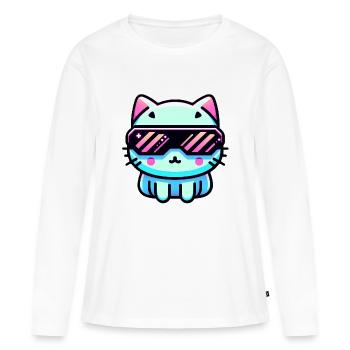 Cyber chat - T-shirt manches longues Premium bio Femme - blanc - Devant - Julia (174cm)