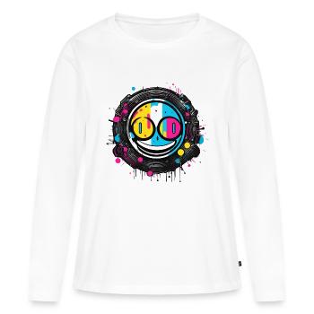 "Smile Cyberpunk" - Style Vinyle et Underground - T-shirt manches longues Premium bio Femme - blanc - Devant - Julia (174cm)
